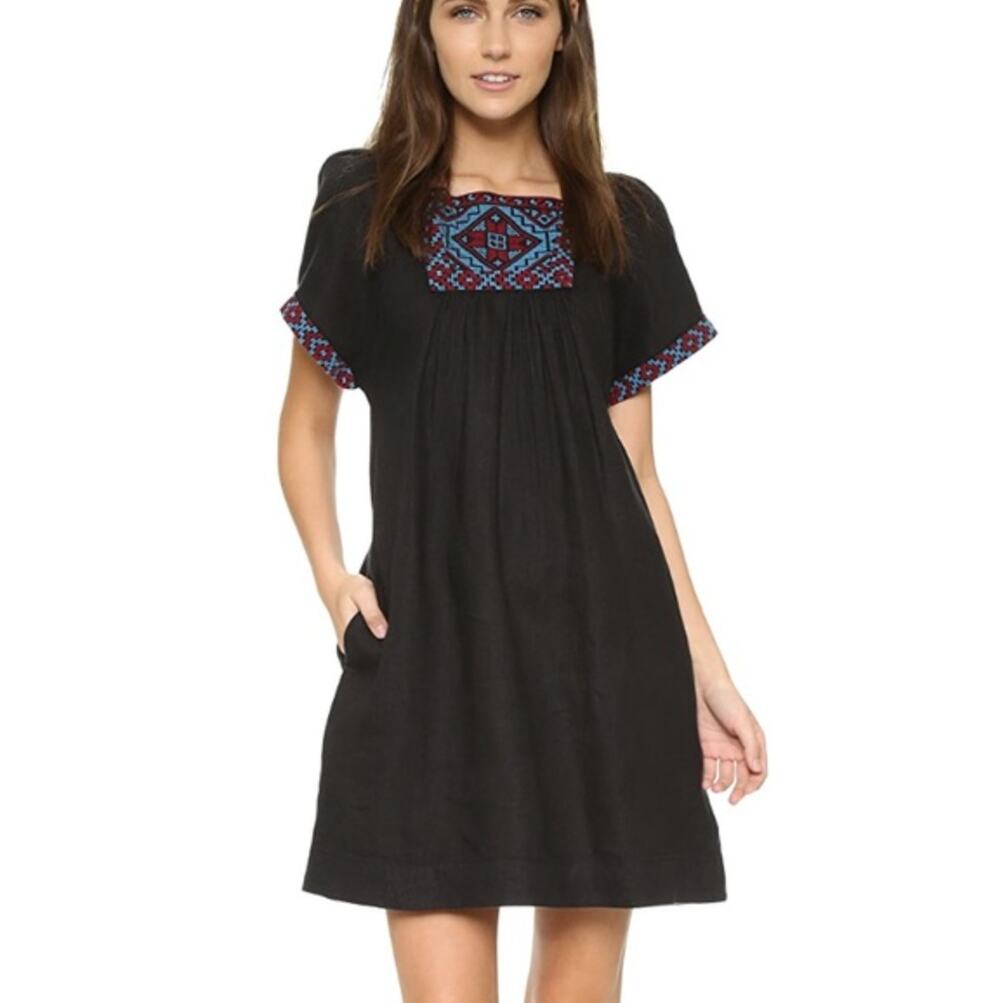 Madewell Embroidered Wanderer Mini Dress Size XXS Linen Boho Festival Colorful